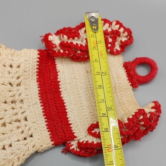 Vintage Crochet White and Red Pot Holder Potholder - Picture 4 of 5
